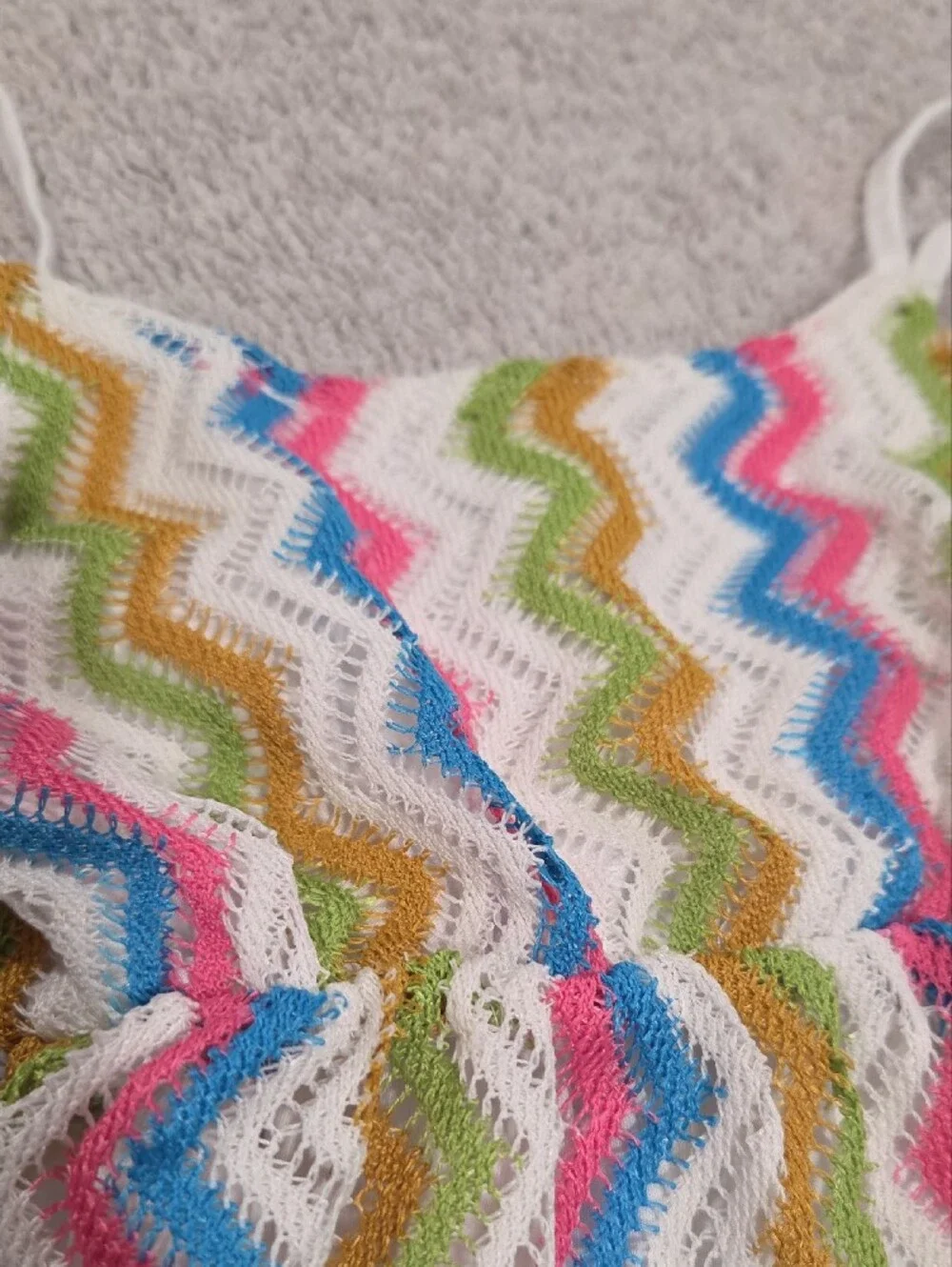 Girls White Multicolor Zigzag Sundress